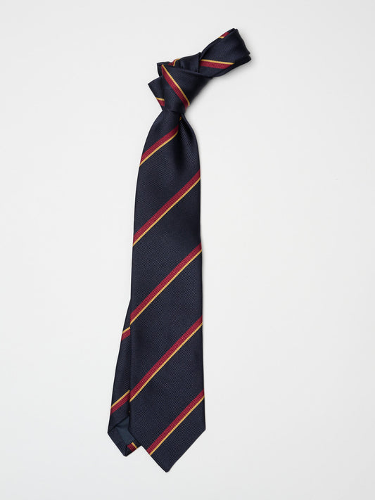Regimental Stripe Reppe Tie, Navy Red & Yellow