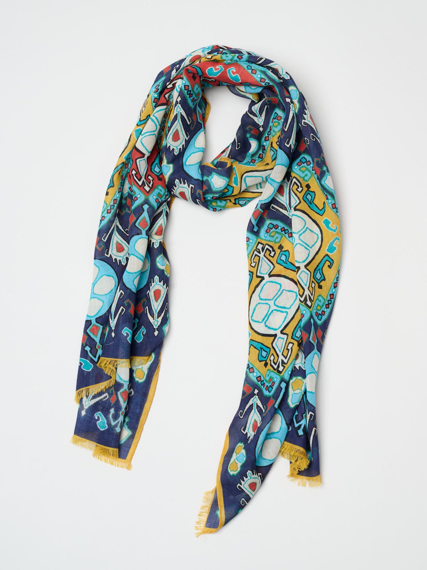 Tapestry Print Wool Silk Scarf, Navy
