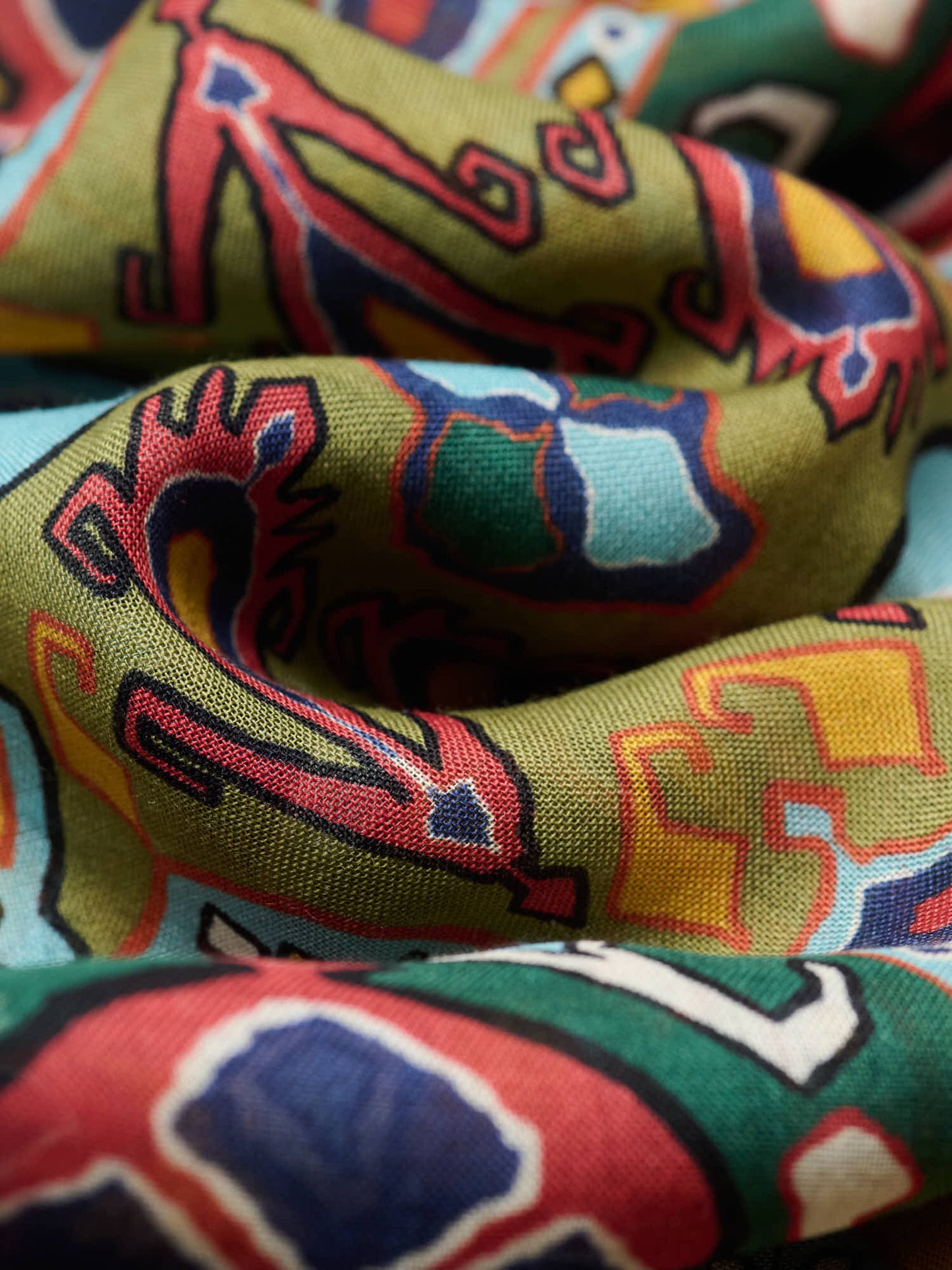 Tapestry Print Wool Silk Scarf, Olive
