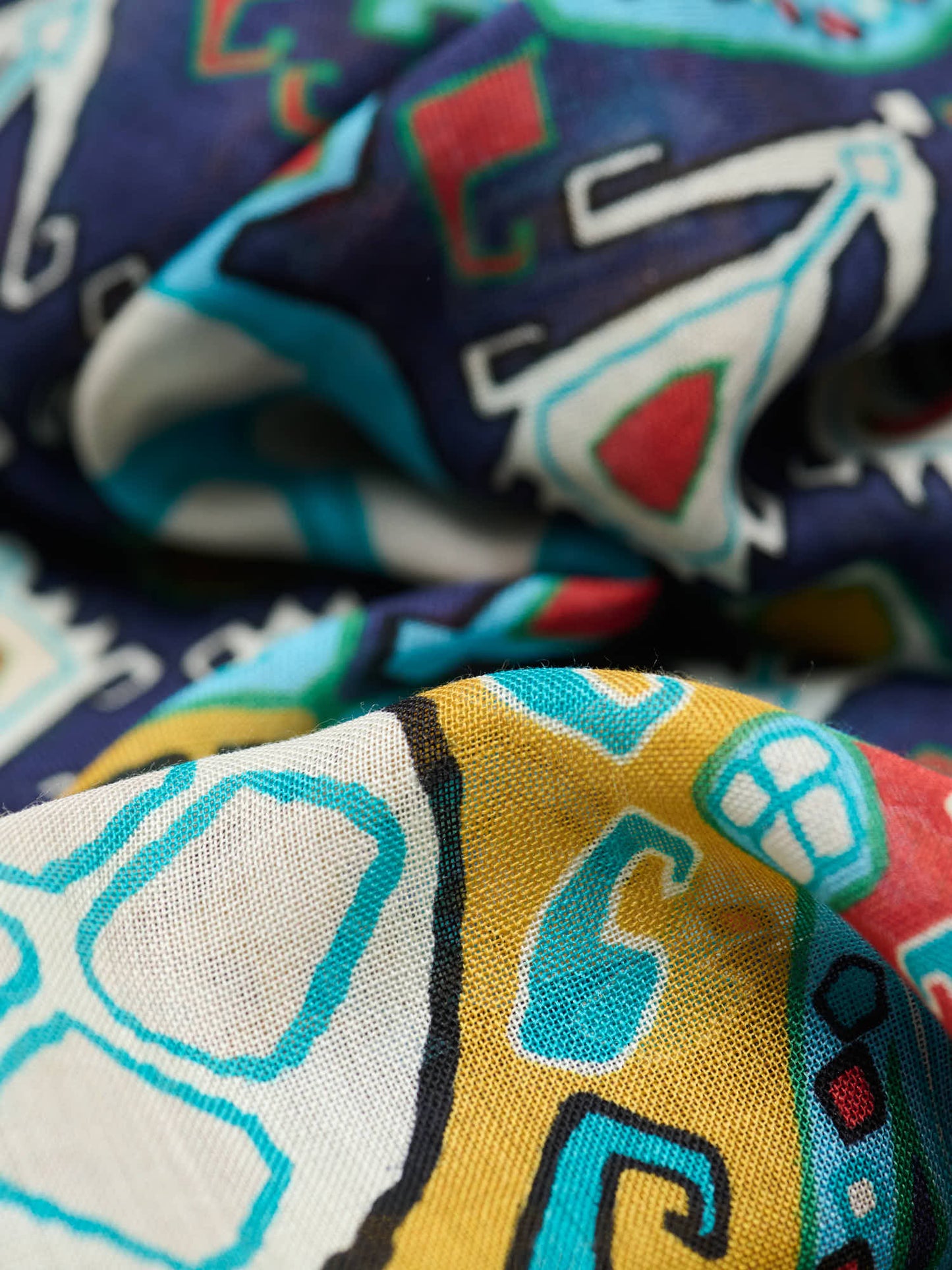 Tapestry Print Wool Silk Scarf, Navy