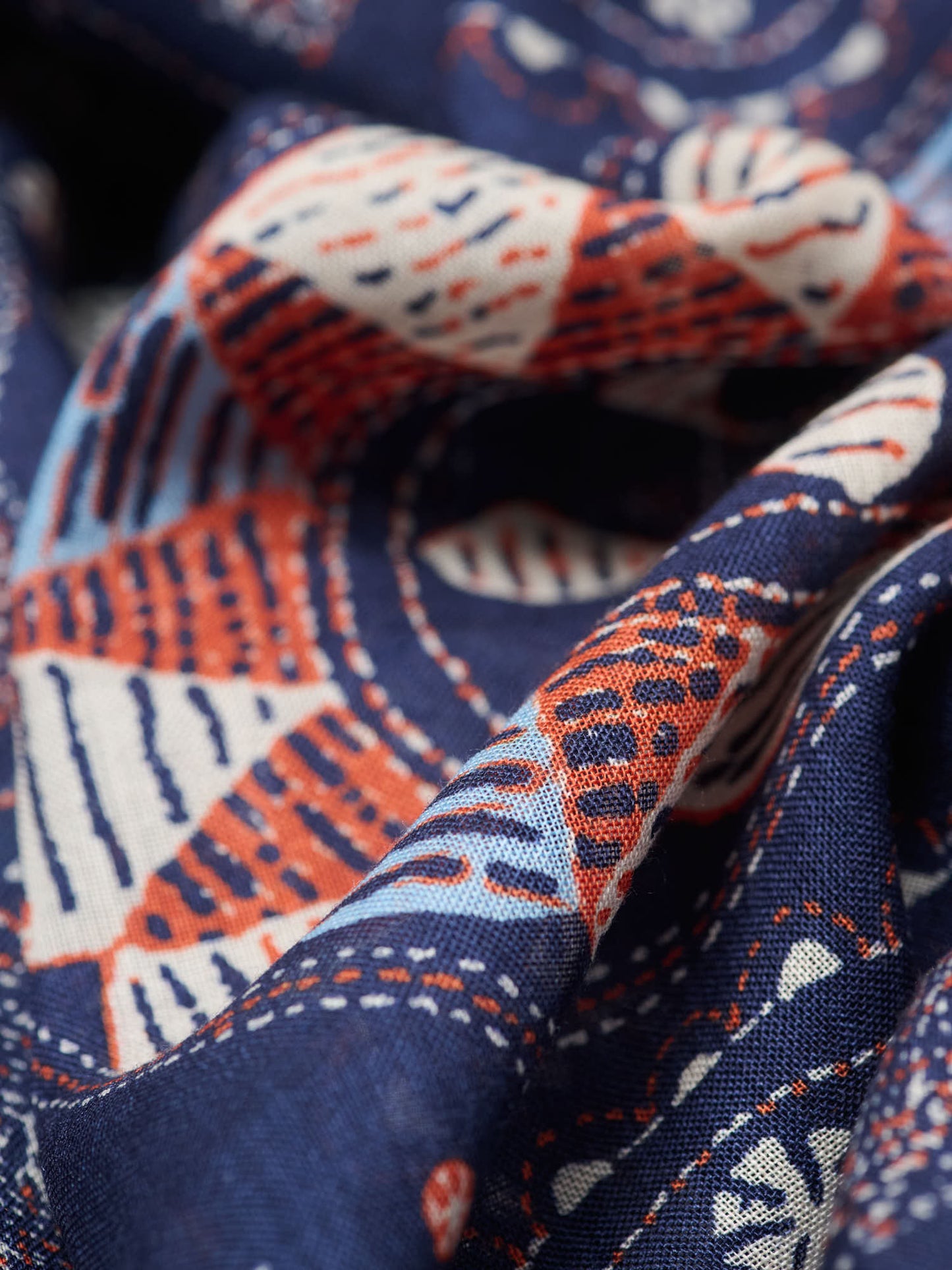 Elephant Print Wool Silk Scarf, Navy