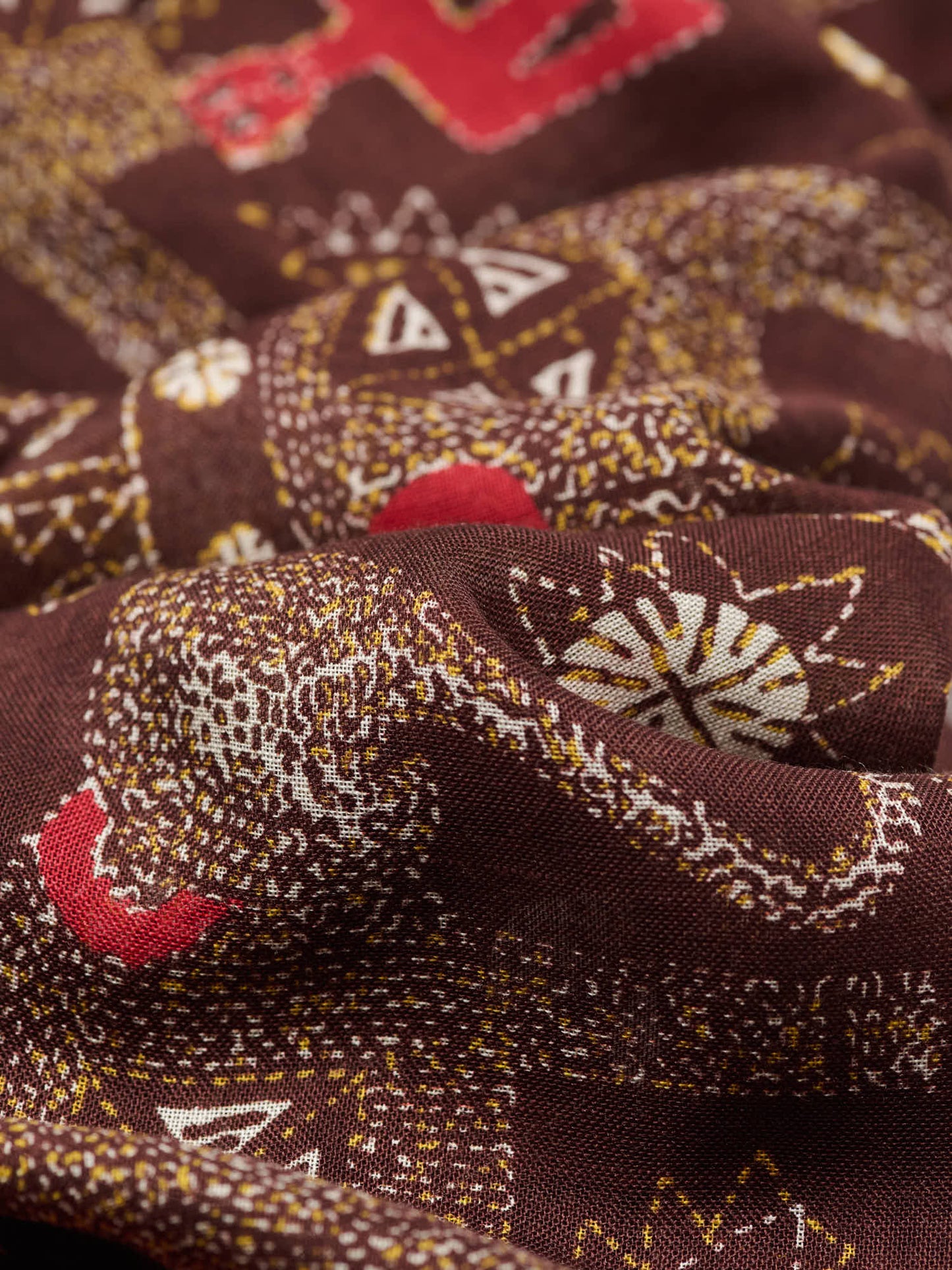 Elephant Print Wool Silk Scarf, Brown