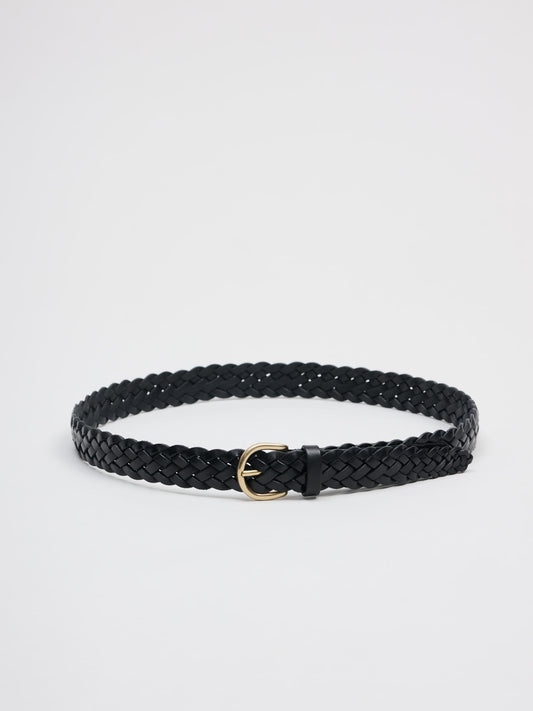 GOODS Special Round Buckle Braided Leather Belt, Black