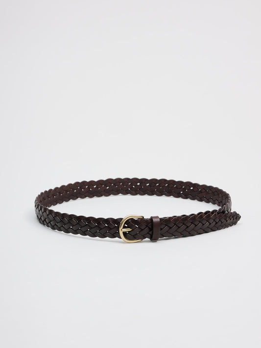 GOODS Special Round Buckle Braided Leather Belt, Dark Brown