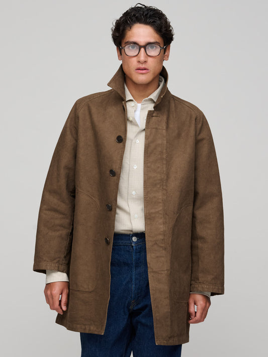 Organic Cotton Heavy Twill Short Coat, Dark Brown