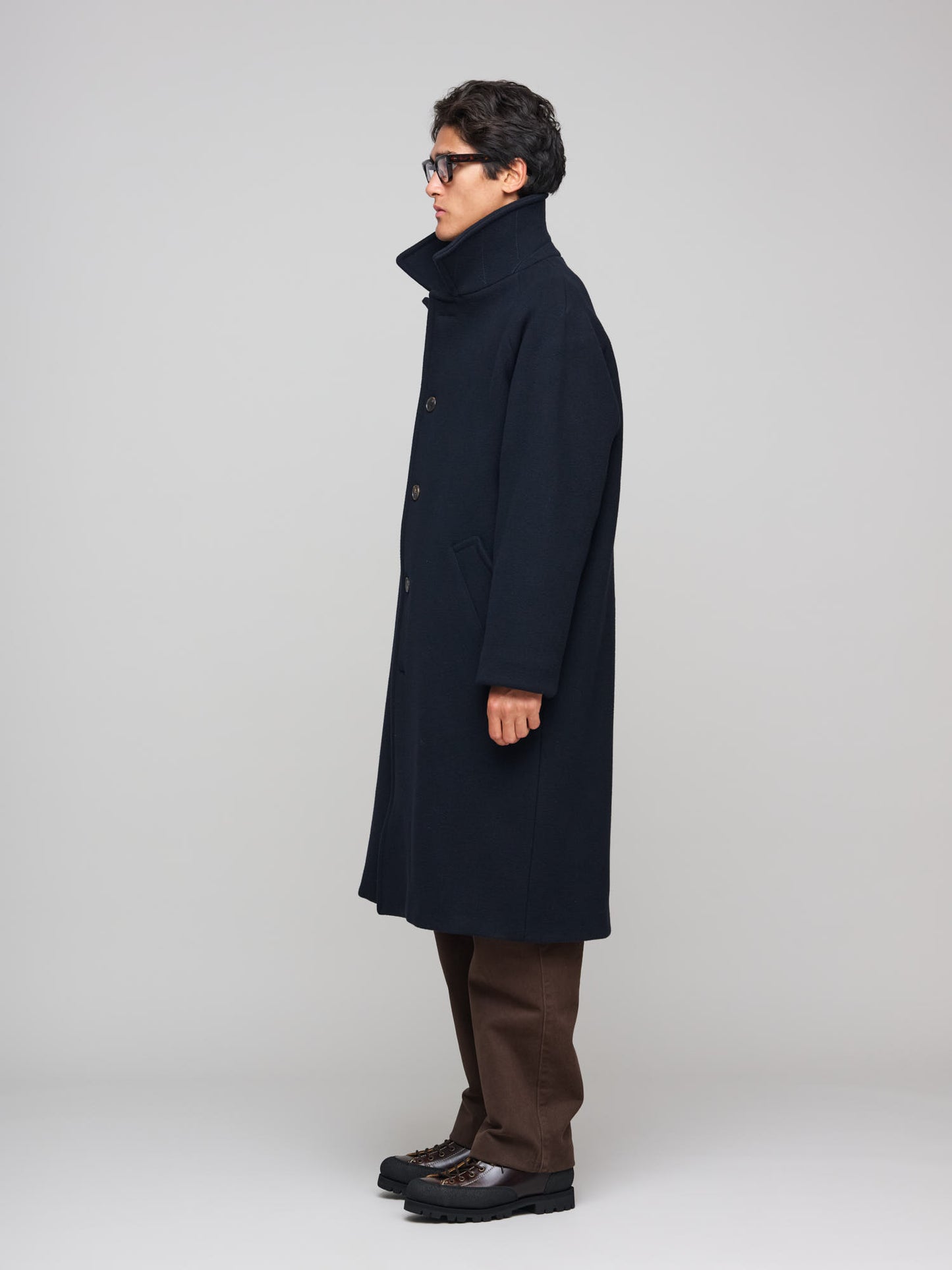 Heavy Duty Raglan Wool Coat, Navy