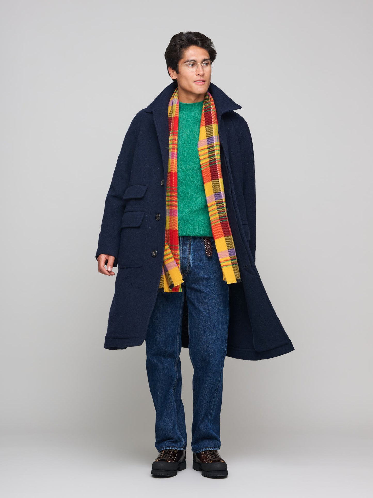 Donegal Wool Raglan Coat, Navy