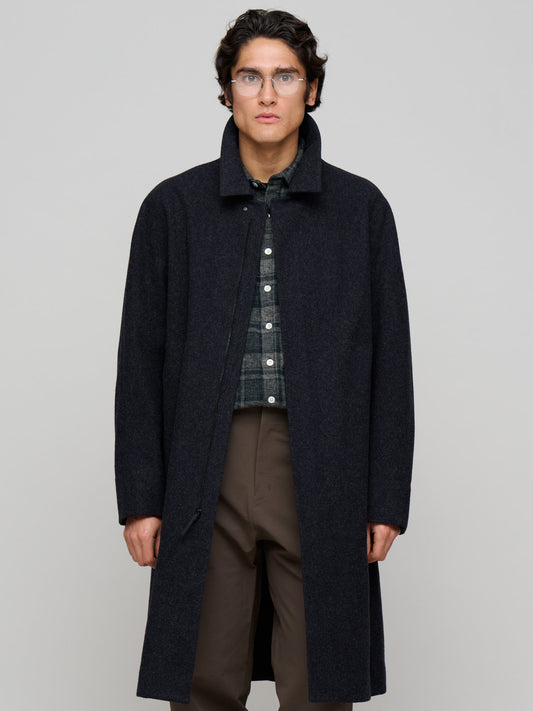 Alar Wool Coat, Black Heather