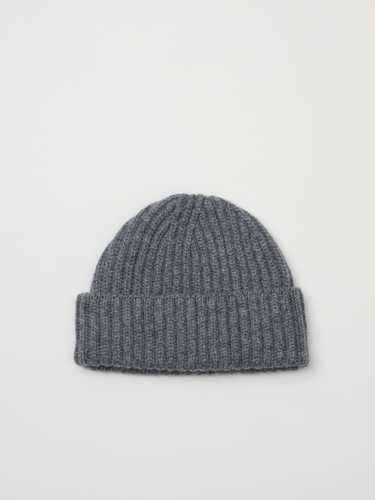 Cashmere Ribbed Knit Beanie, Mid-Grey