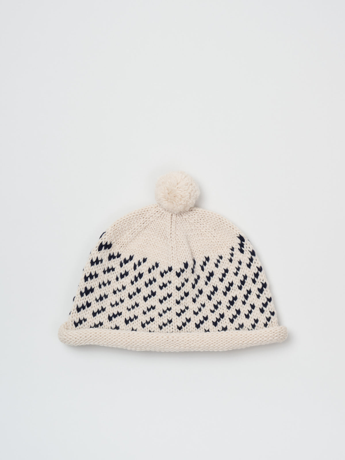 Wool Jacquard Beanie w. Pom, Ivory
