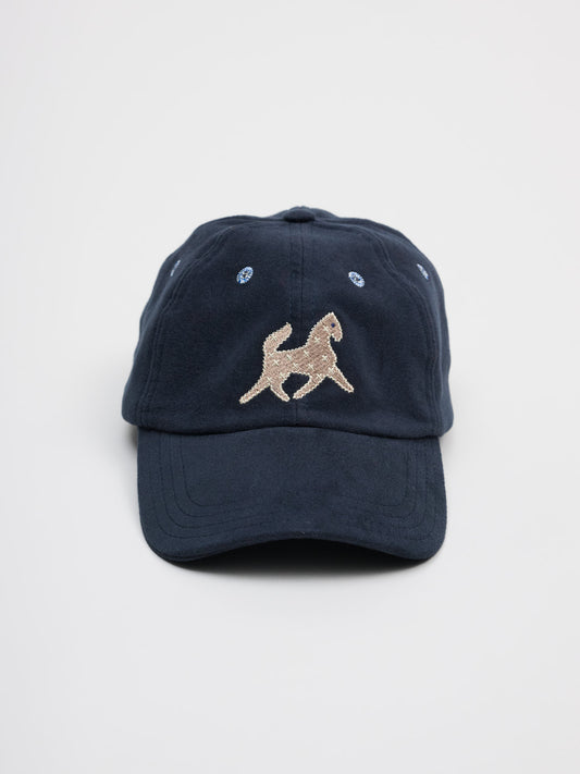 Horse Applique Moleskin Baseball Cap, Dark Navy