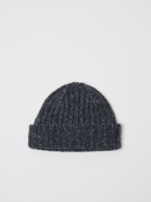 Donegal Beanie Chunky Rib Lambswool Mix, Steel
