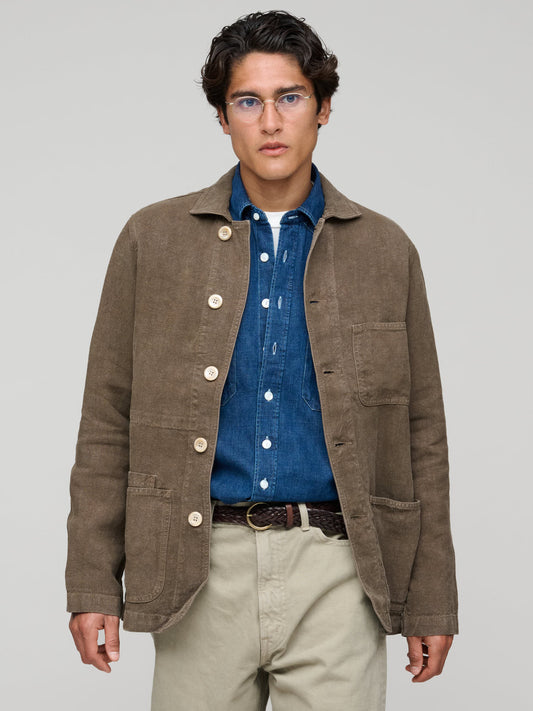 Heavy Linen Chore Jacket, Brown