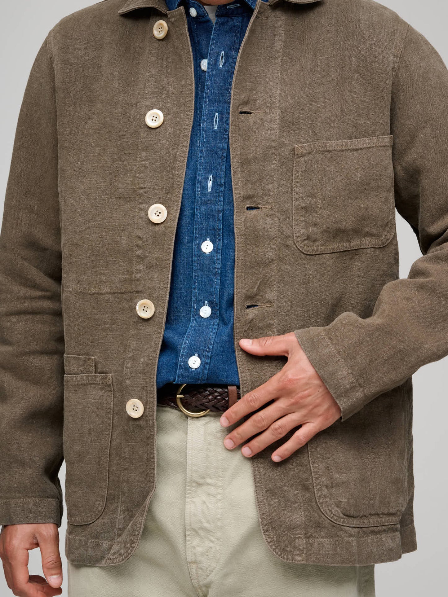 Heavy Linen Chore Jacket, Brown
