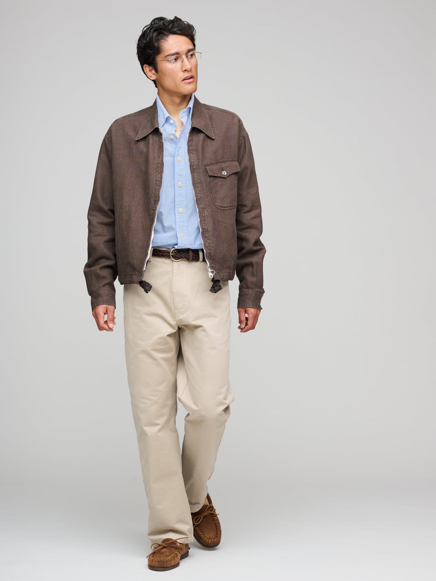 Shell Blouson, Stone Washed Brown Linen