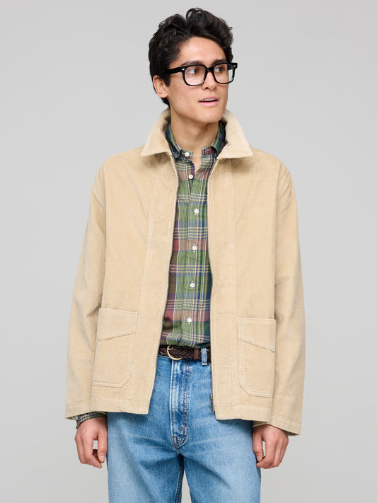 Wide Corduroy Zip Jacket, Beige