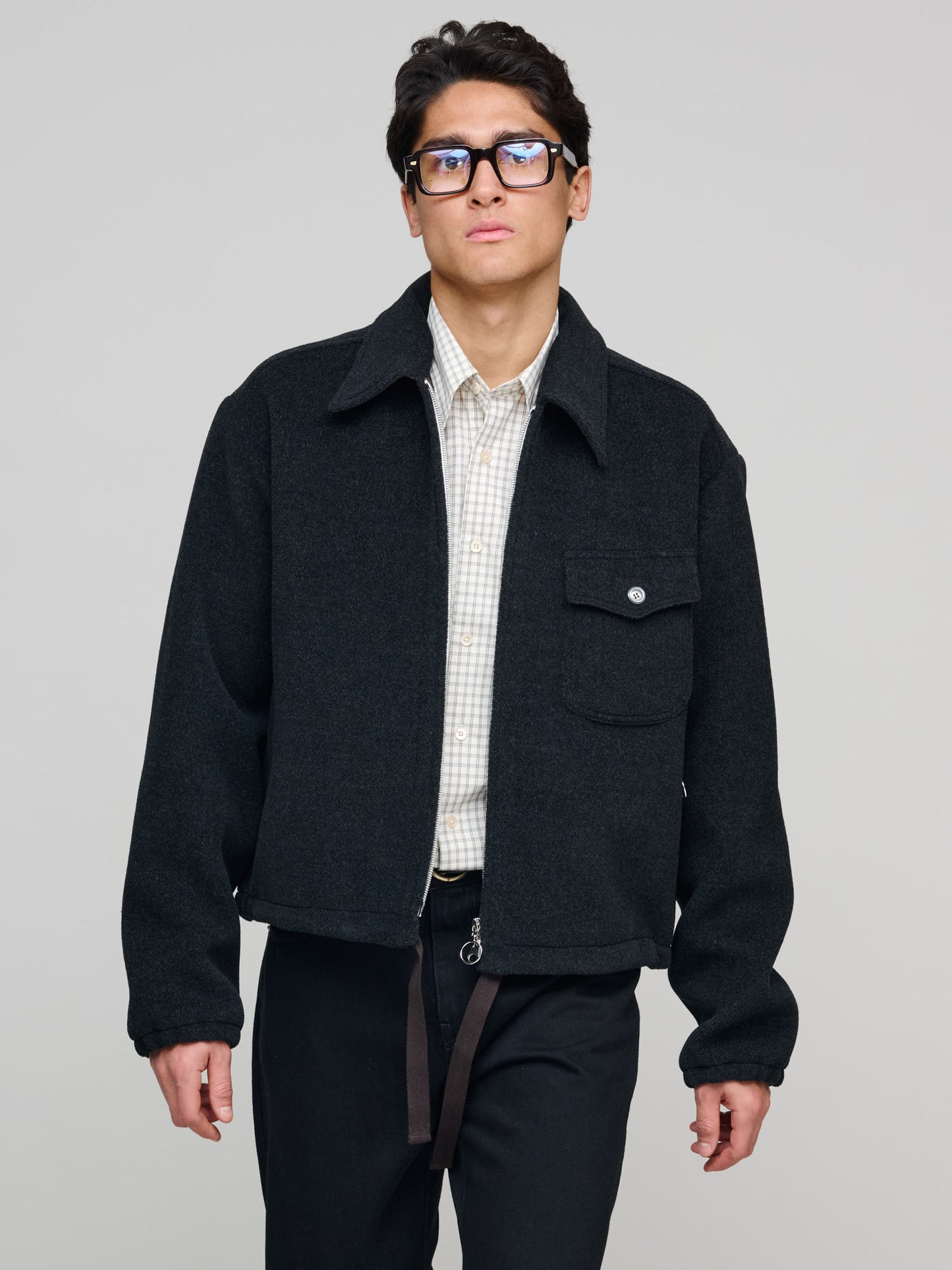 Shell Blouson Wool Herringbone, Charcoal