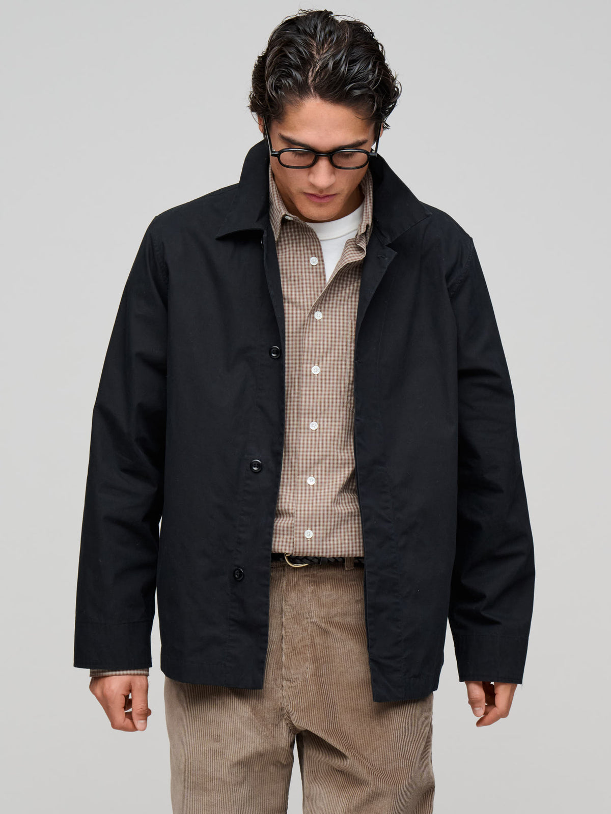 Boxy Overshirt Crisp Cotton Poplin, Black