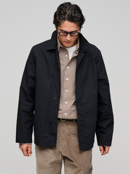 Boxy Overshirt Crisp Cotton Poplin, Black