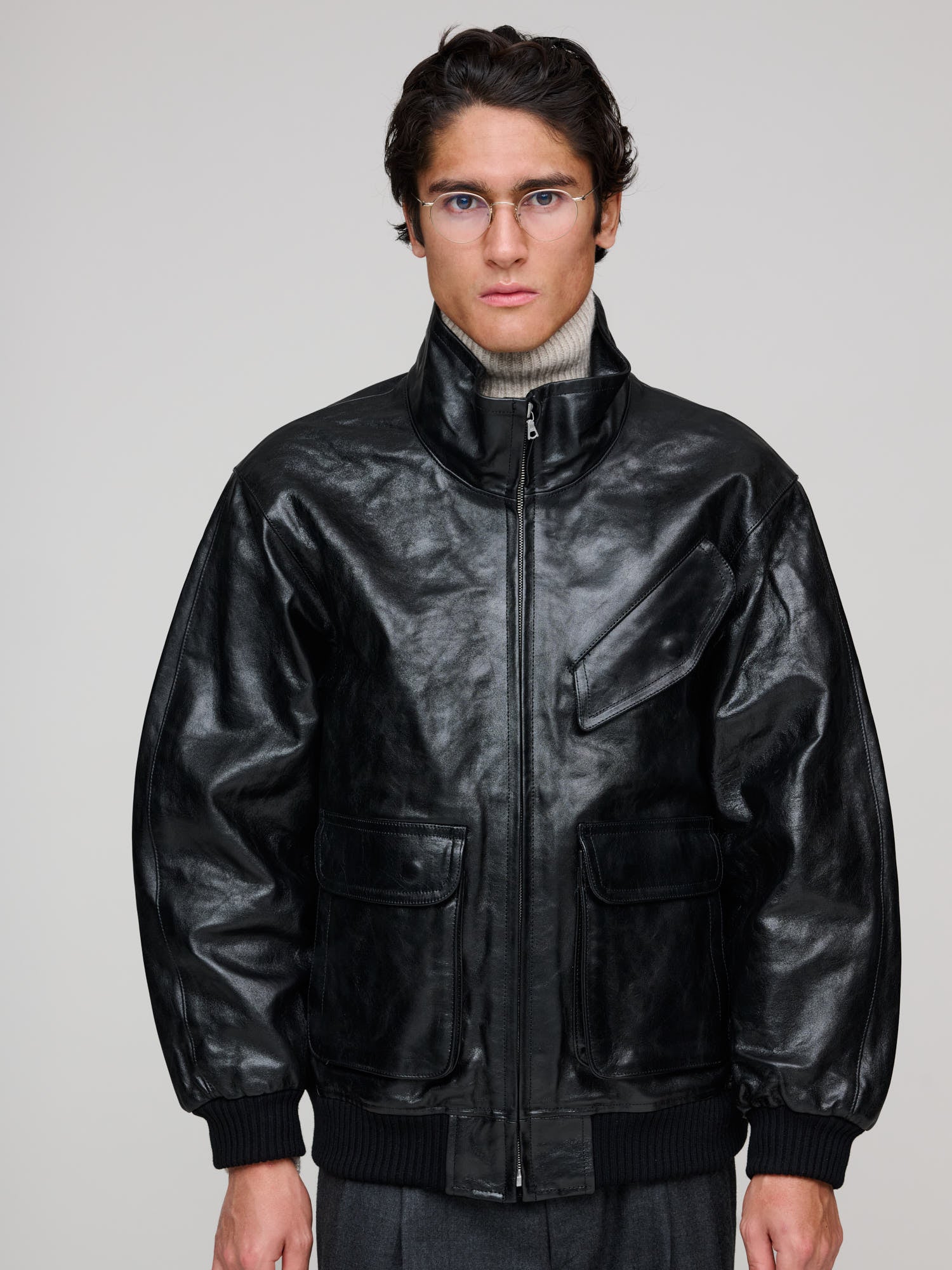 Lamb Leather Zip Blouson, Black – Goods