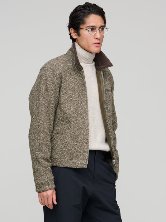 Homespun Tweed Zip Blouson, Brown