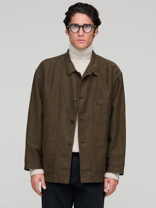Cotton Linen Moleskin Relax Fit Simple Work Jacket, Coffee Brown