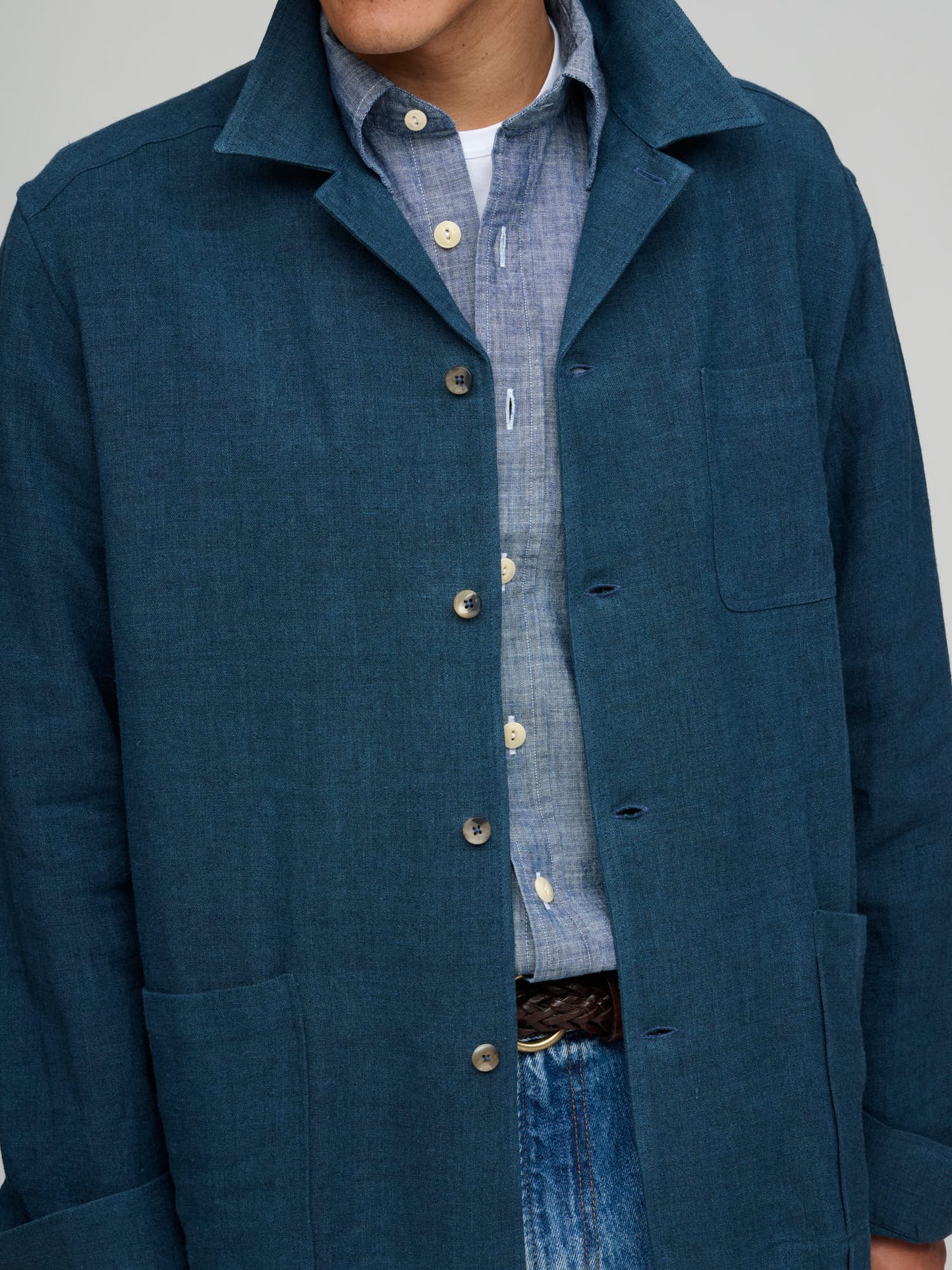 Painter's Jacket Belgian Linen, Prussian Blue