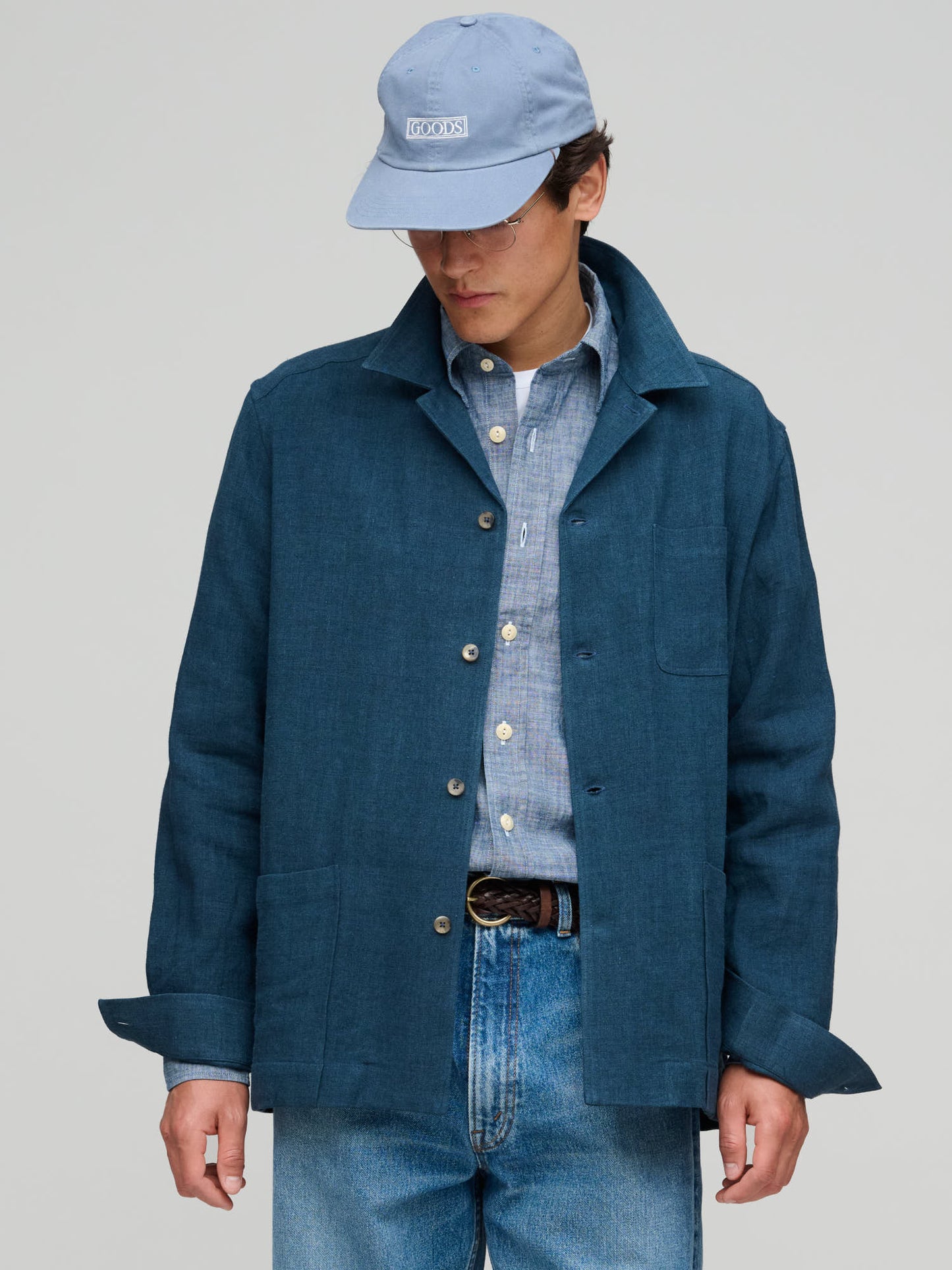 Painter's Jacket Belgian Linen, Prussian Blue