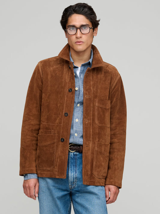 Heavyweight Suede Five-Pocket Chore Jacket, Rust