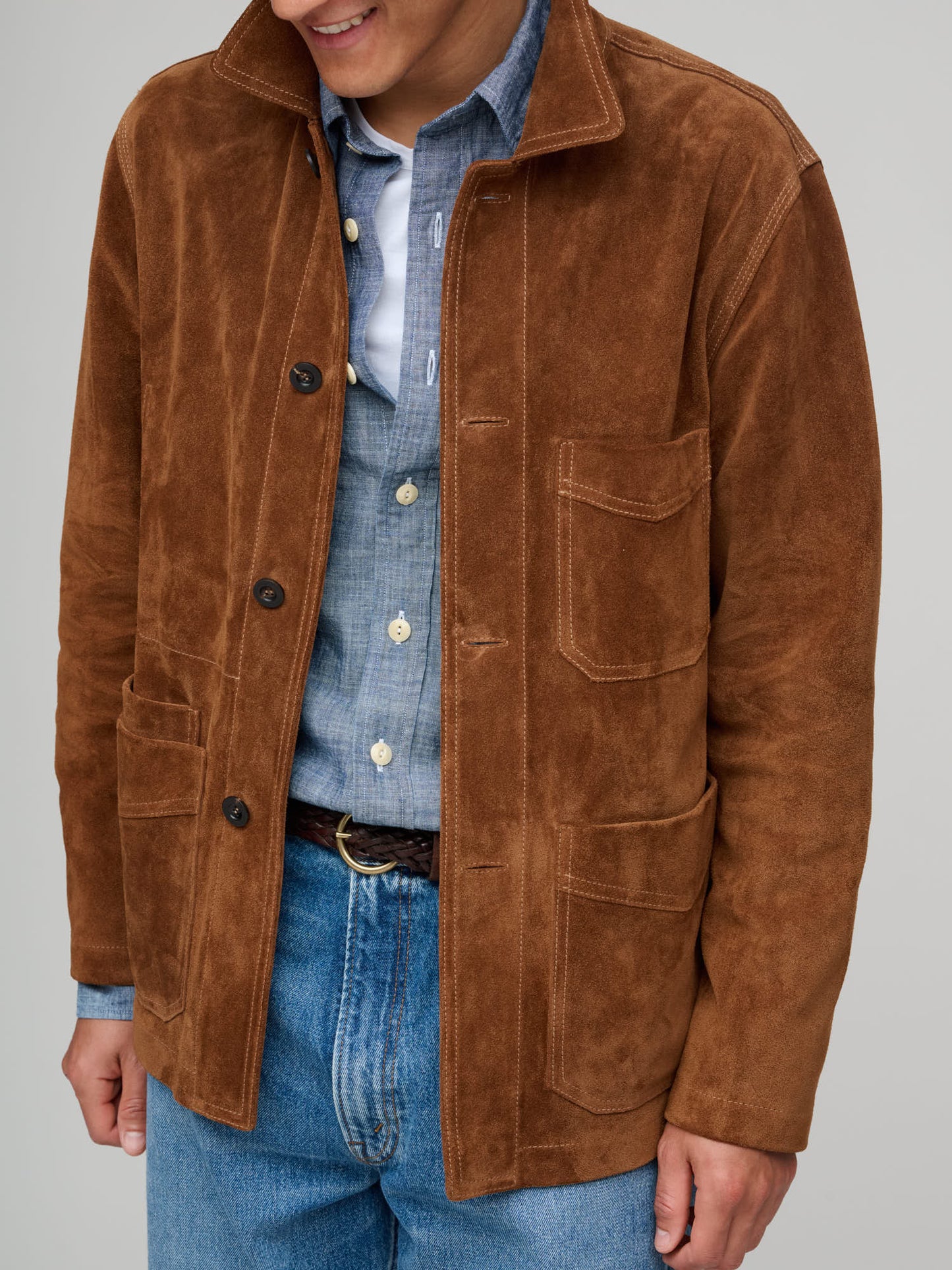 Heavyweight Suede Five-Pocket Chore Jacket, Rust