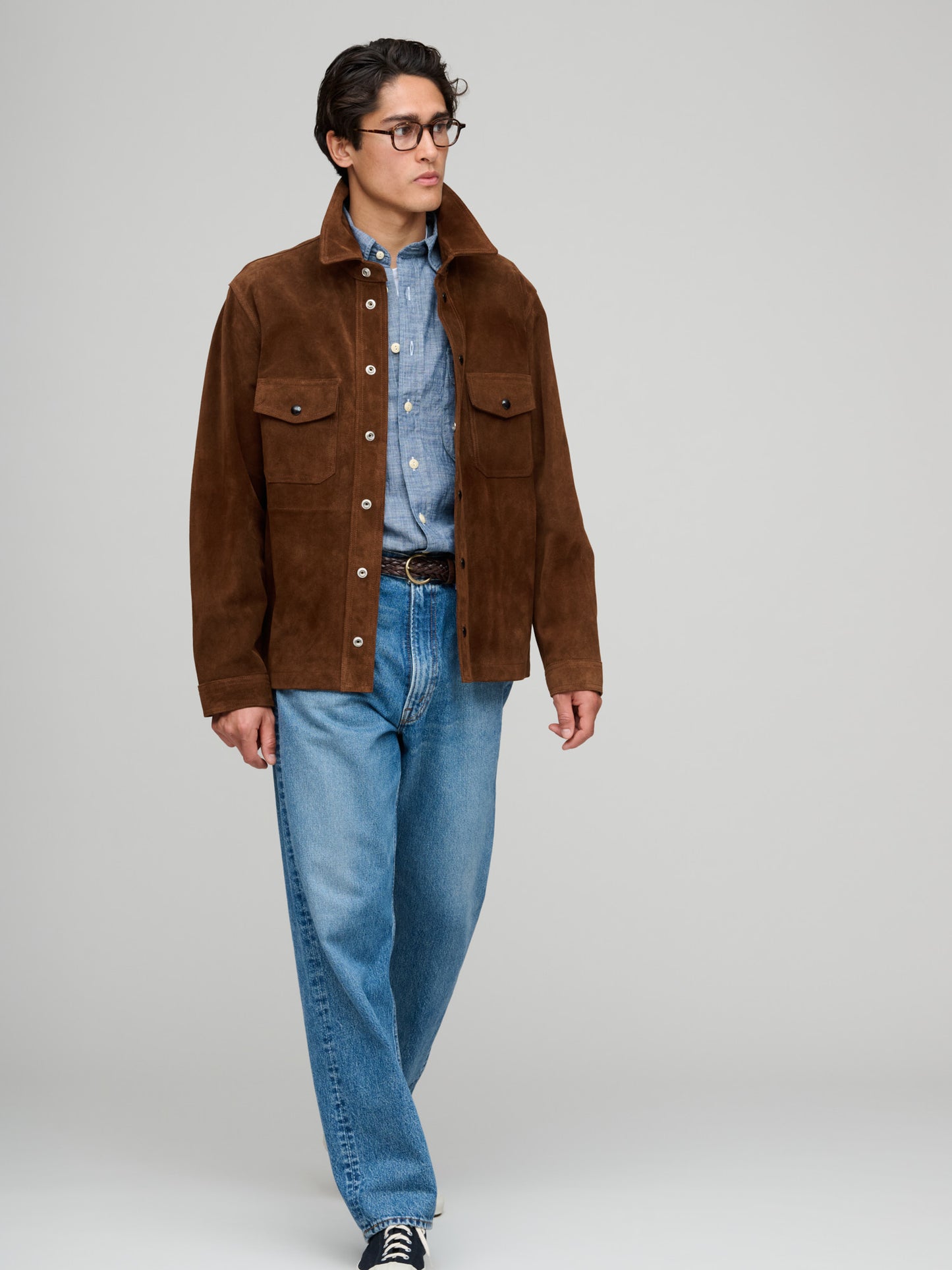 Roughout Suede Overshirt, Dark Brown