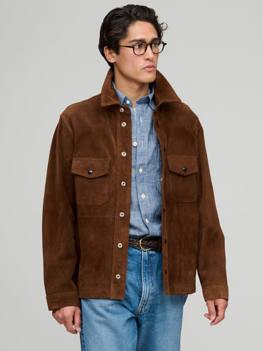 Roughout Suede Overshirt, Dark Brown