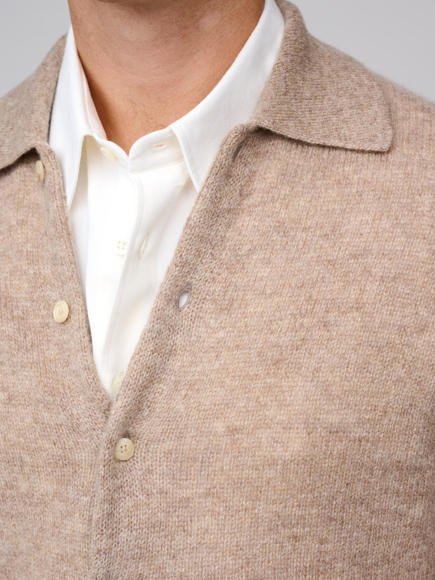 Shetland Wool Cashmere Knit Cardigan, Top Beige