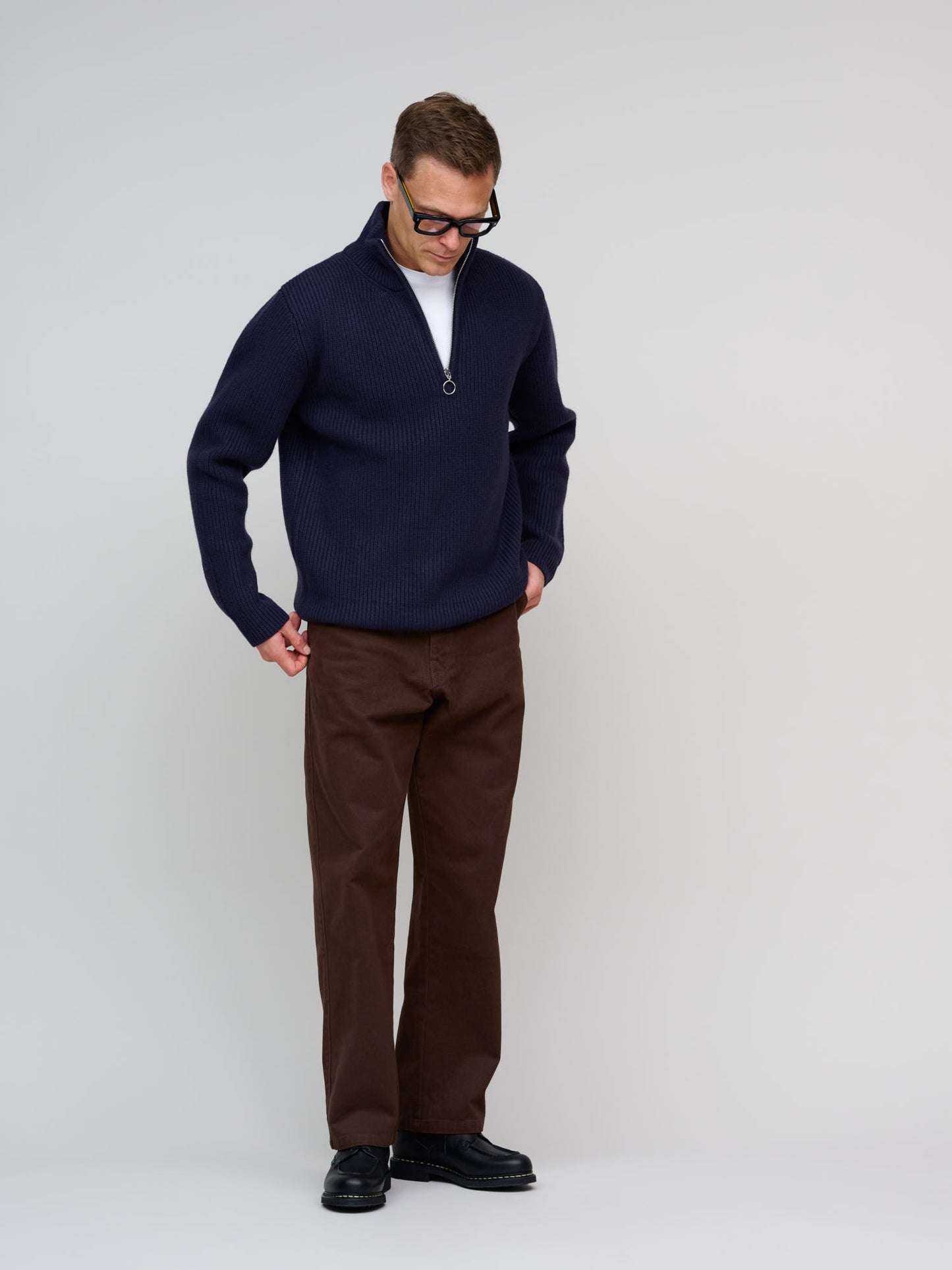 Half Zip Rib Sweater, Light Navy