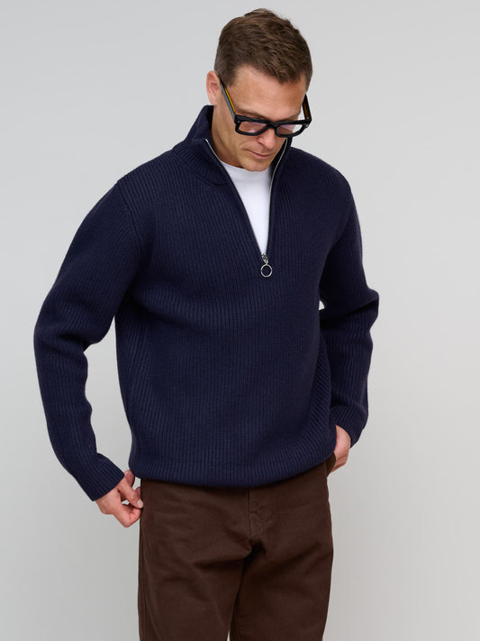 Half Zip Rib Sweater, Light Navy