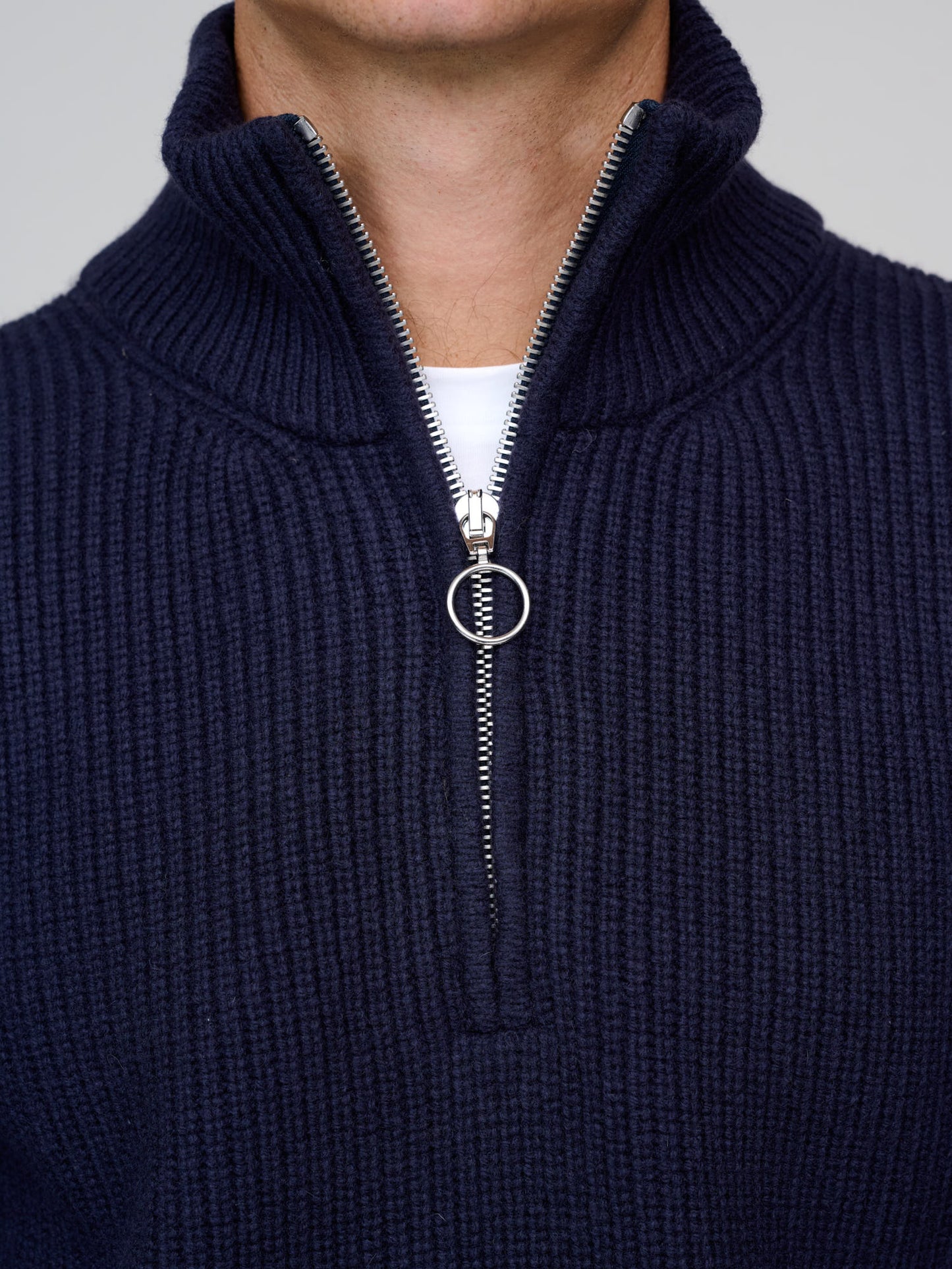 Half Zip Rib Sweater, Light Navy