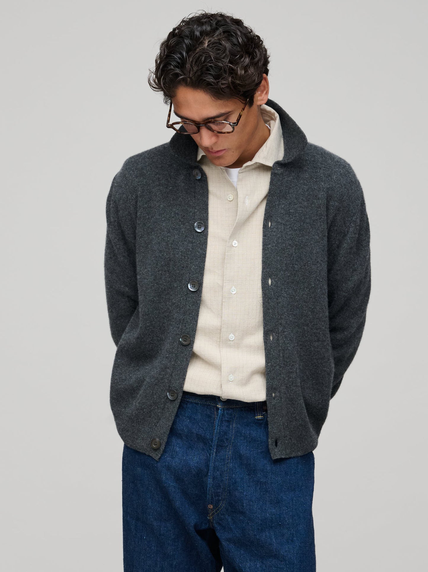 Polo Cardigan, Dark Grey Melange