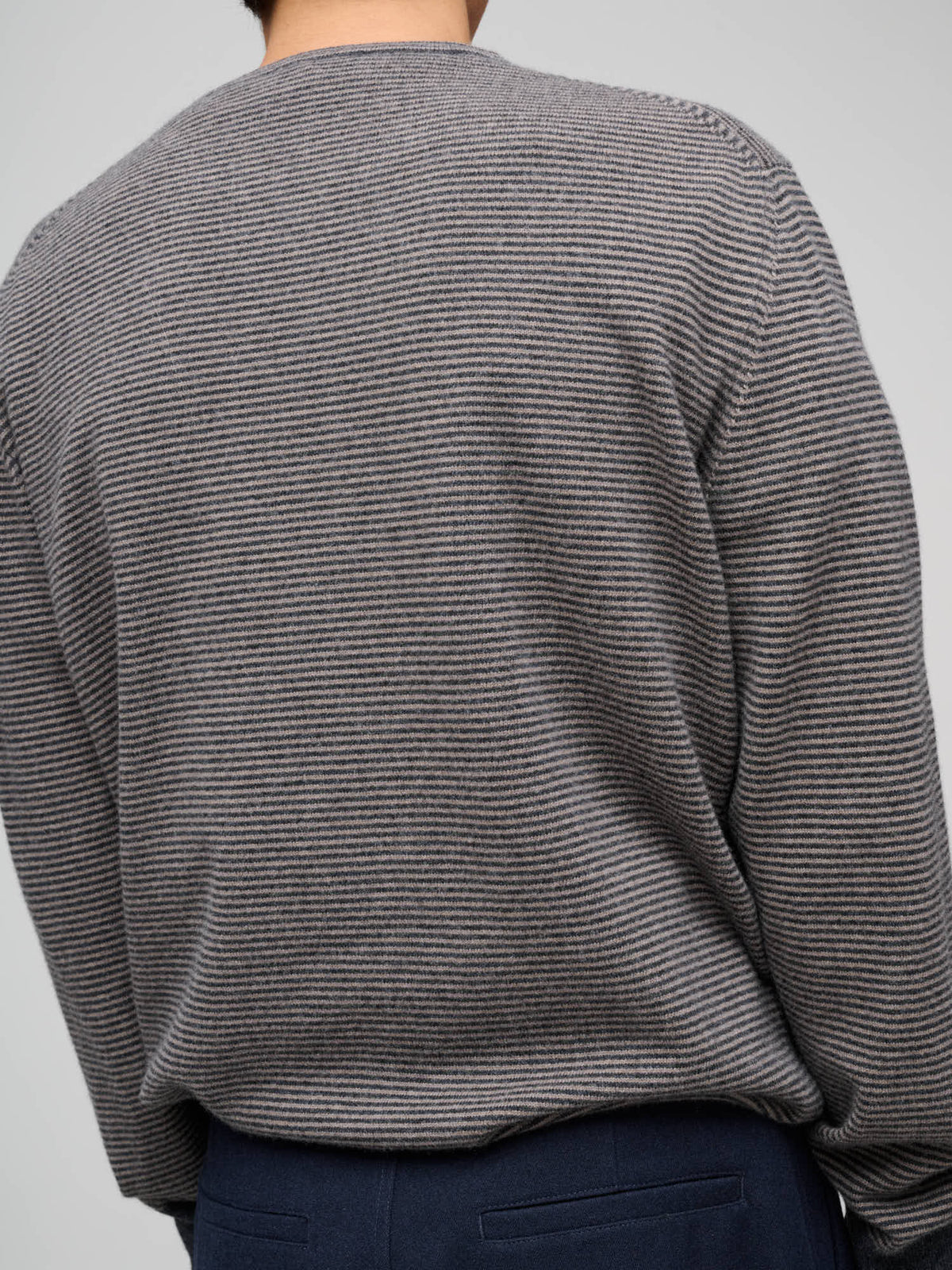 Feeder Stripe Crew Merino Cashmere, Taupe & Charcoal
