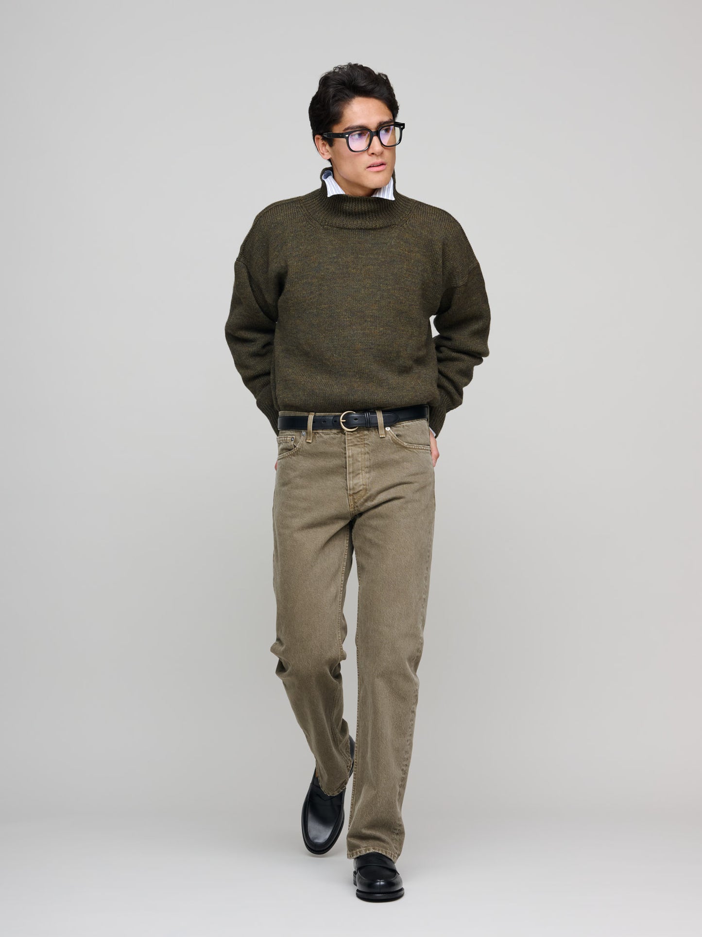 T Shape Roll Neck Dry Merino, Moss