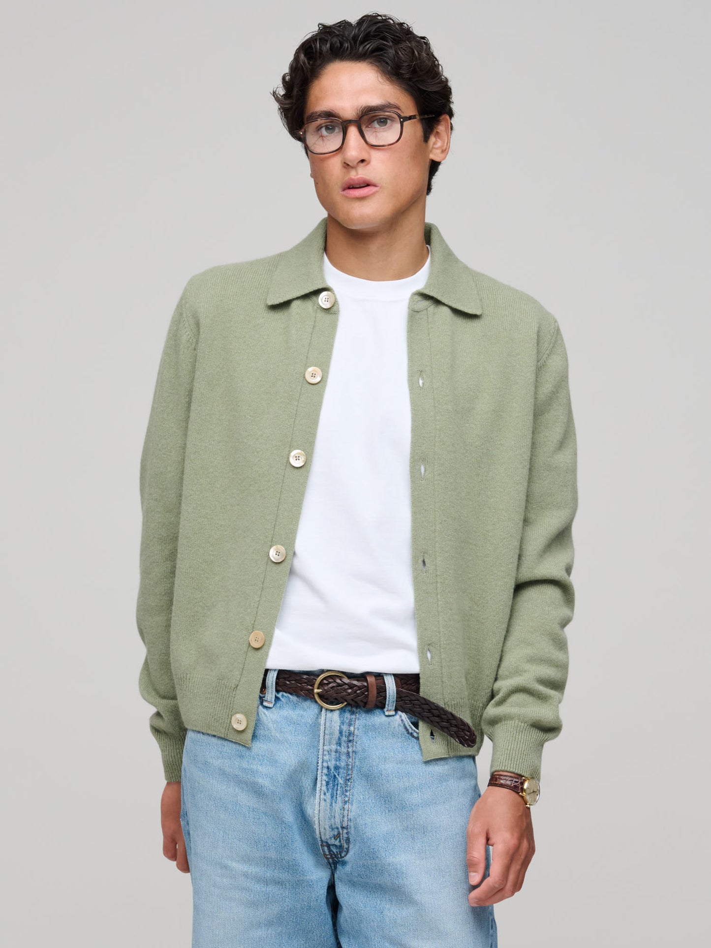 Polo Cardigan, Dusty Green
