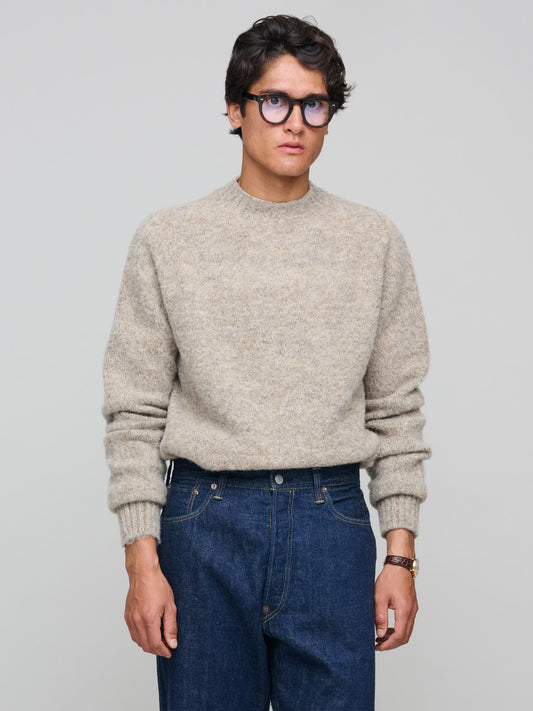 Brushed Shetland Crew Neck, Oatmeal Melange