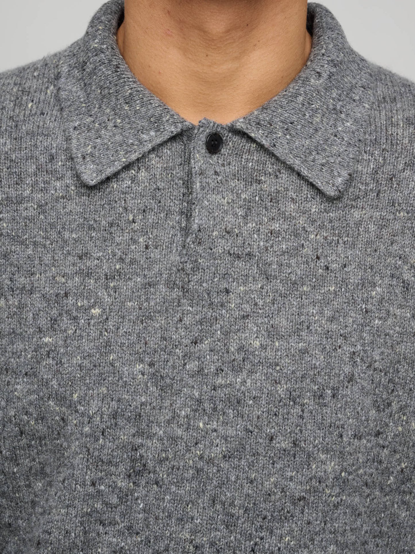 Cashmere Nep Knit Polo, Mix Grey