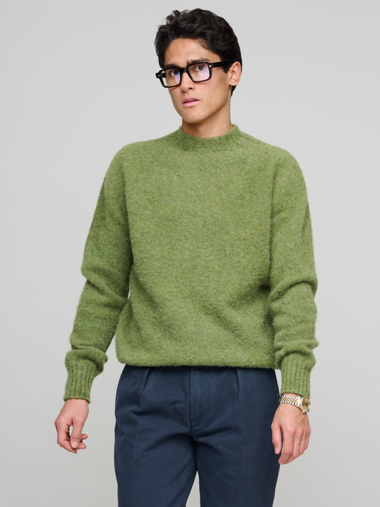 Shetland Crewneck Jumper, Moss Green Melange