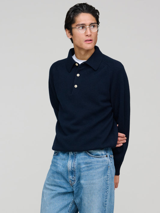 Pure Cashmere Polo, Navy