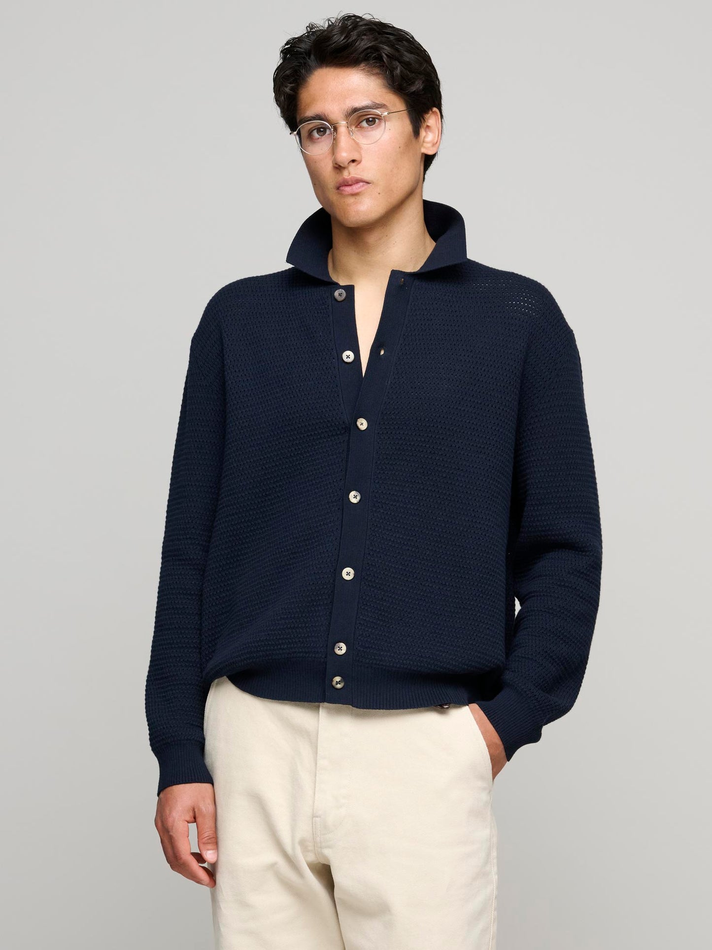 Honeycomb Knit Cardigan, Navy