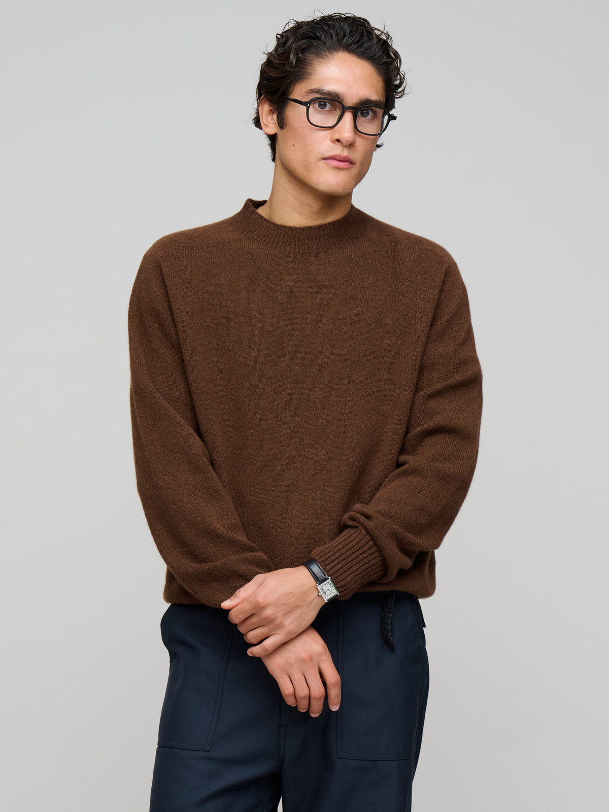 Seamless Crew Neck Jumper Merino Cashmere, Chestnut