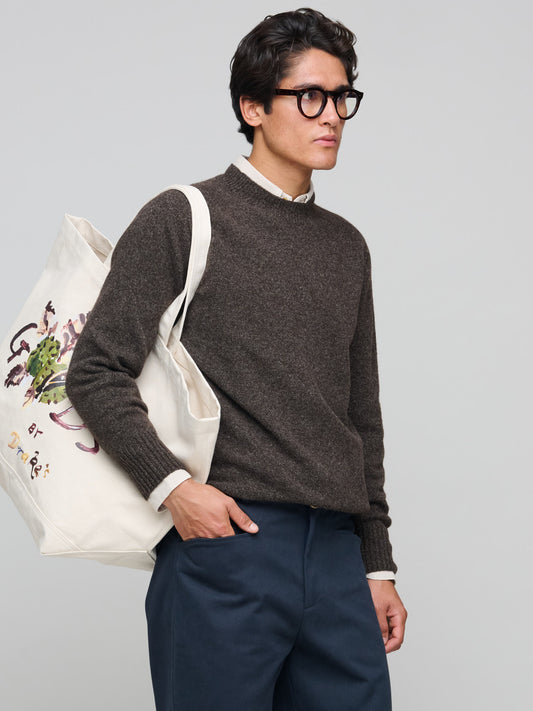 Seamless Crew Neck Yak Wool Cashmere Blend, Coffee Twist