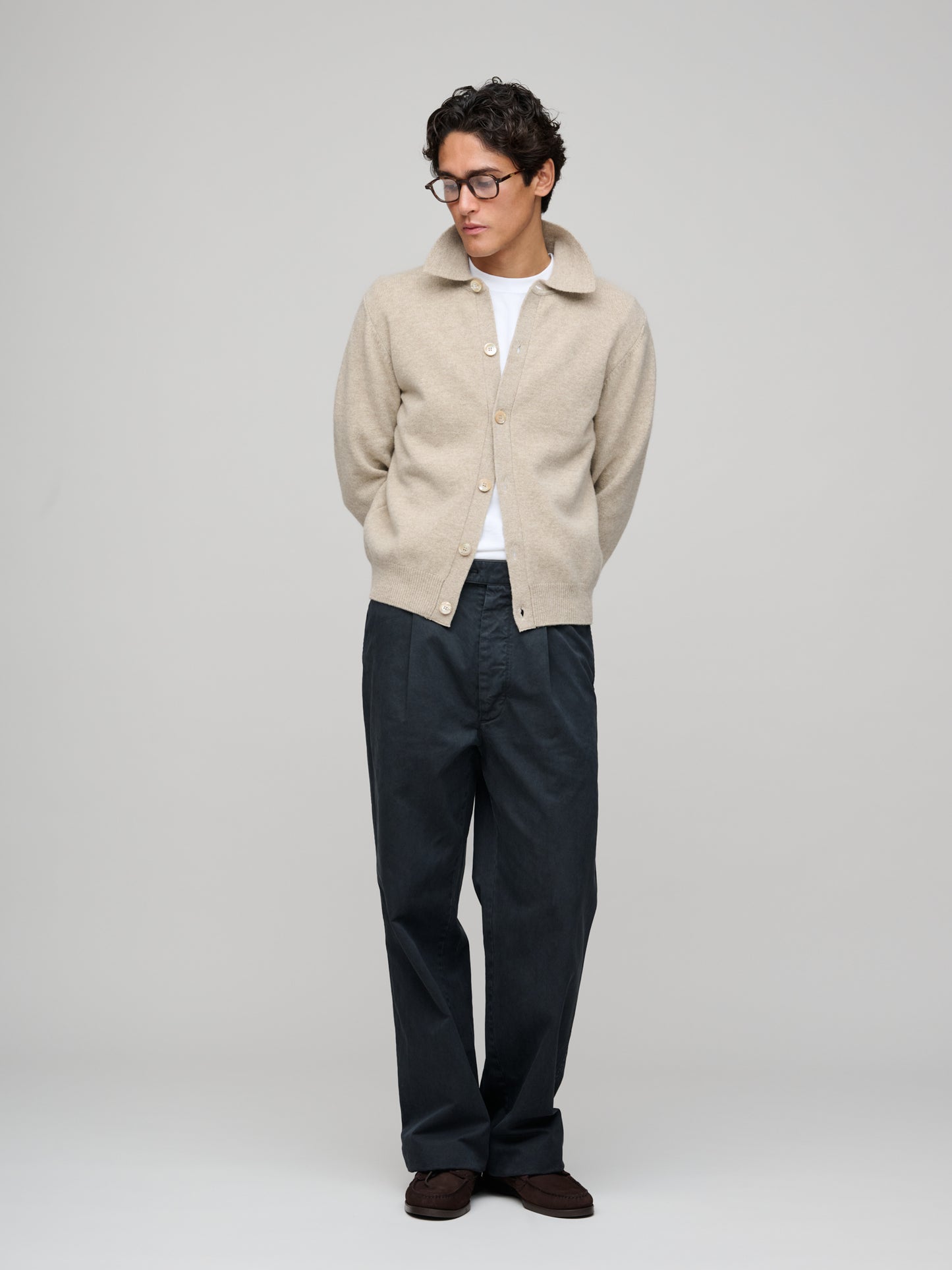 Polo Cardigan, Light Oat Melange
