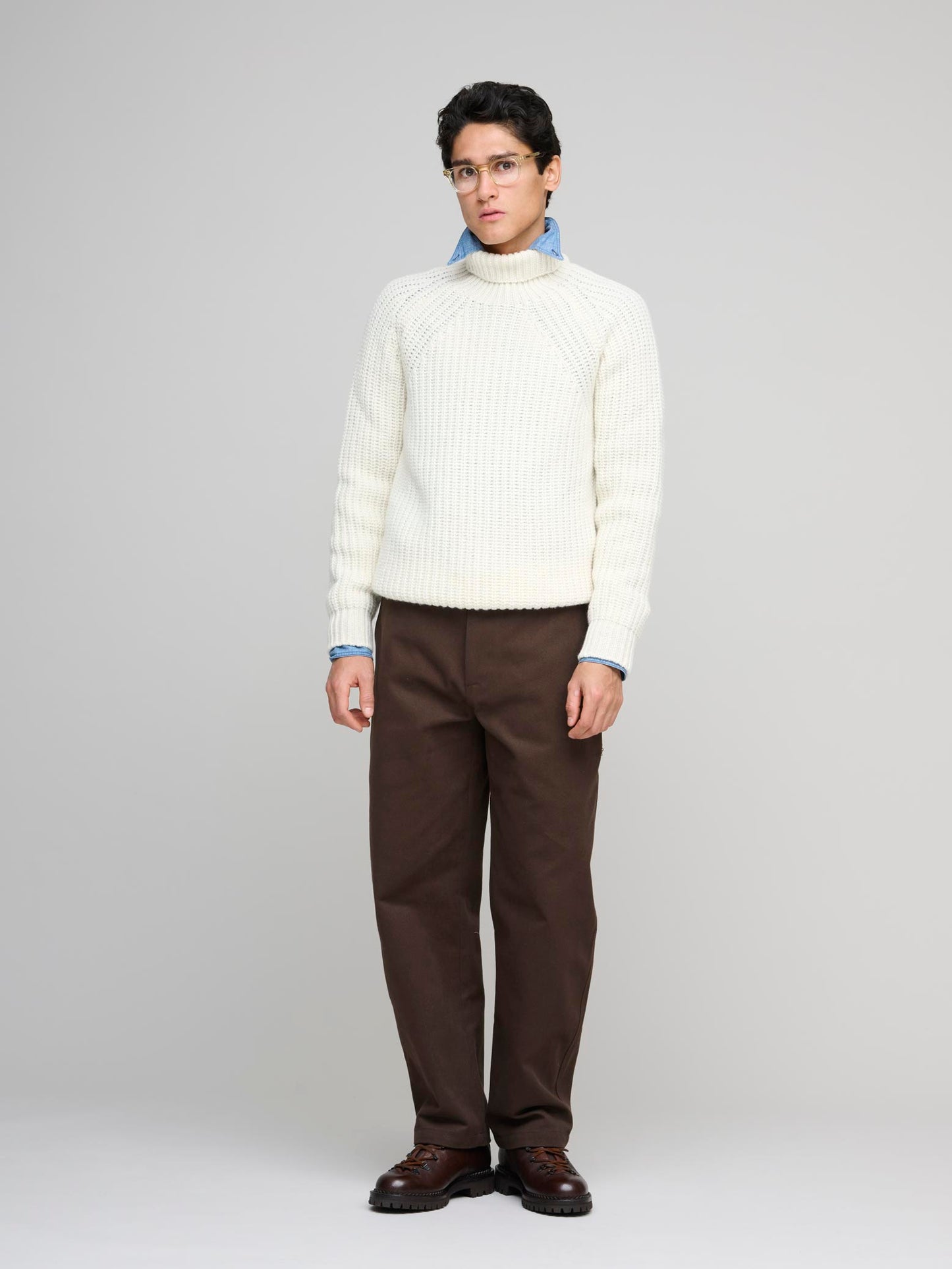 Heavy Lambswool Submariner Roll Neck, Cream