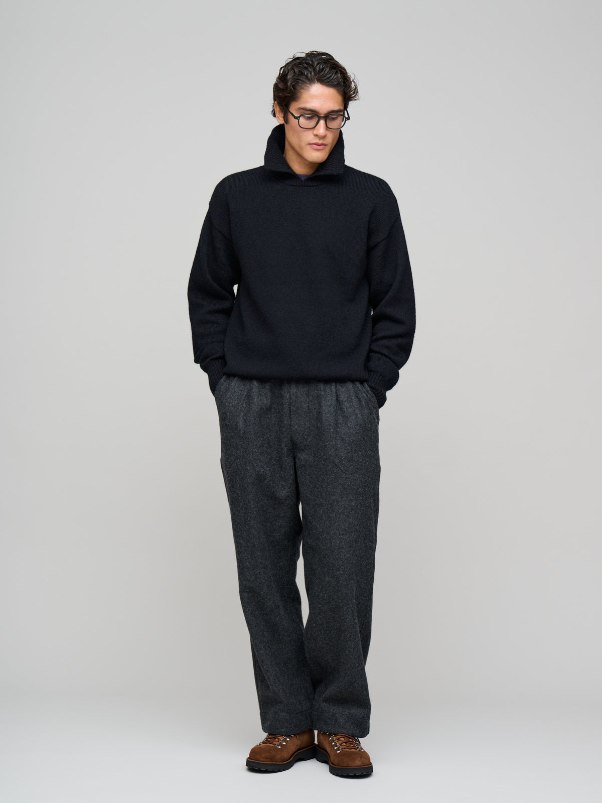 Chunky Collared Sweater Virgin Wool, Black